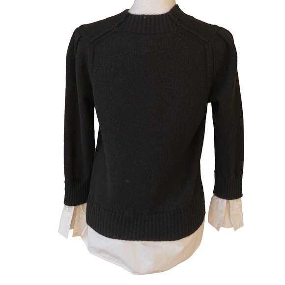 Brochu Walker Twofer Sweater Cashmere Wool Black Goth Layered Crew White Cuff - Picture 2 of 12